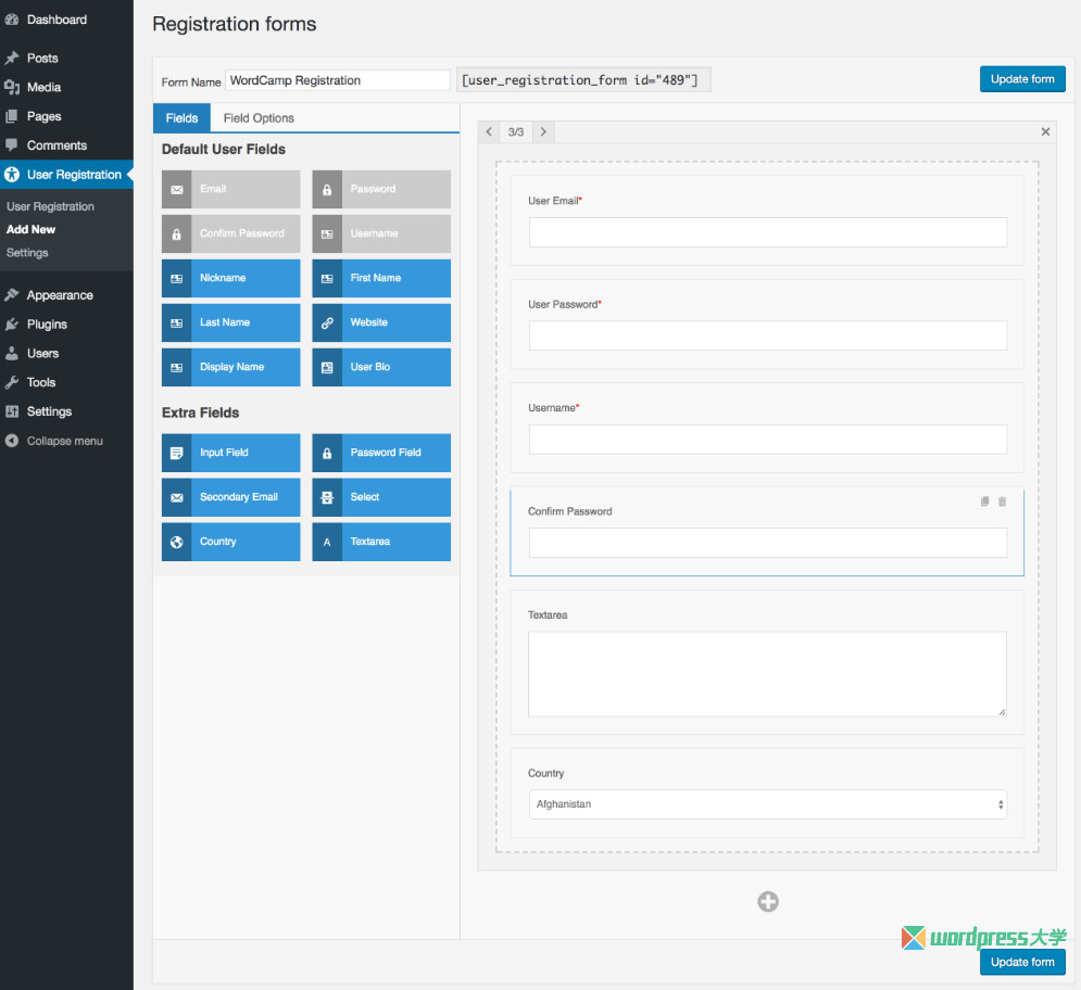 WordPress 前端注册插件 User Registration