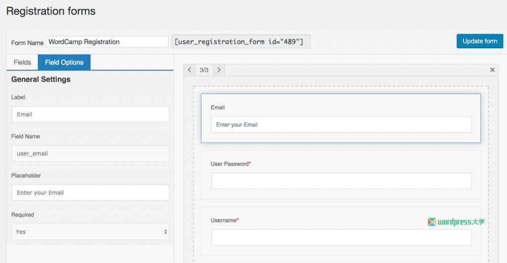 WordPress 前端注册插件 User Registration