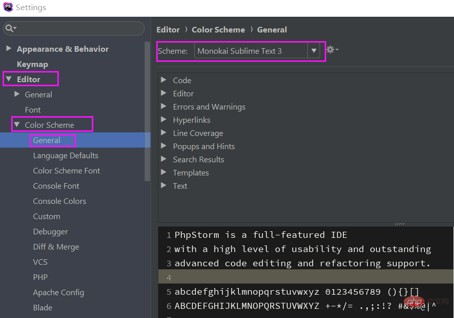 phpstorm配置Monokai-Sublime主题