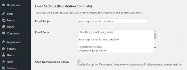 swpm-email-settings-registration-complete