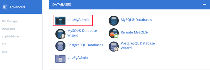 从 CPanel 打开 phpMyAdmin