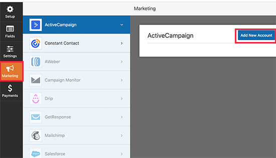 在 WPForms 中添加 ActiveCampaign 帐户