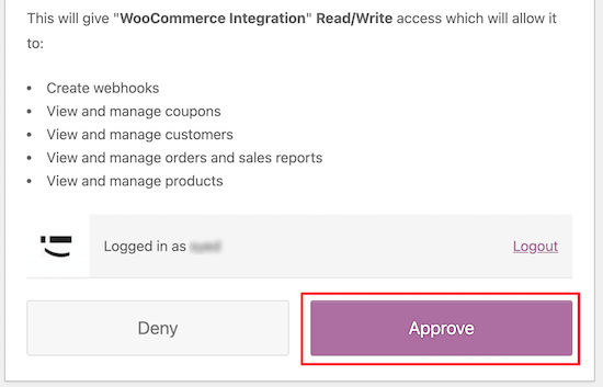 给予 WooCommerce 批准