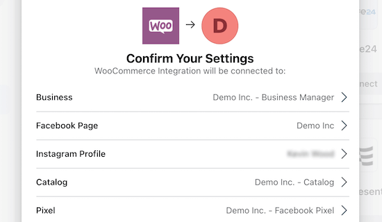 确认 Facebook 和 WooCommerce 集成设置