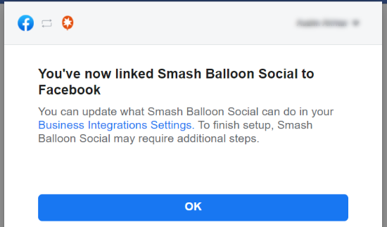 您已将 Smash Balloon 链接到 Facebook