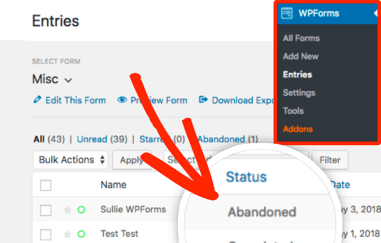 WPForms 中废弃的表单条目