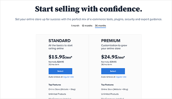 选择 Bluehost WooCommerce 计划