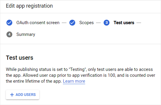 将测试用户添加到您的 Google 应用