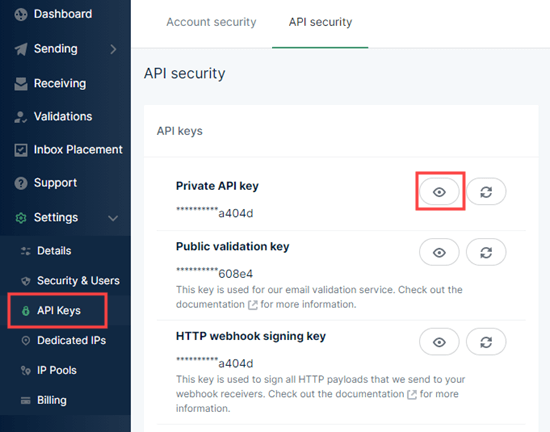 从 Mailgun 复制您的私有 API 密钥
