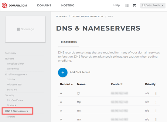 查看您的 Domain.com 域的 DNS 详细信息