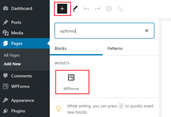 在 WordPress 中将 WPForms 块添加到您的页面