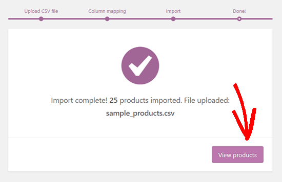 显示 WooCommerce 产品导入完成的消息