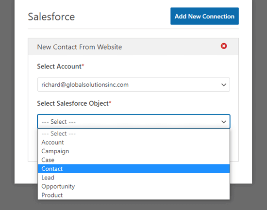 从下拉列表中选择 Salesforce 对象
