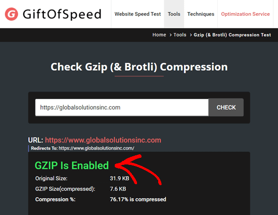 使用 GZIP 测试工具查看指定网站上是否启用了 GZIP