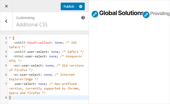 添加 CSS 代码以防止文本选择和复制/粘贴
