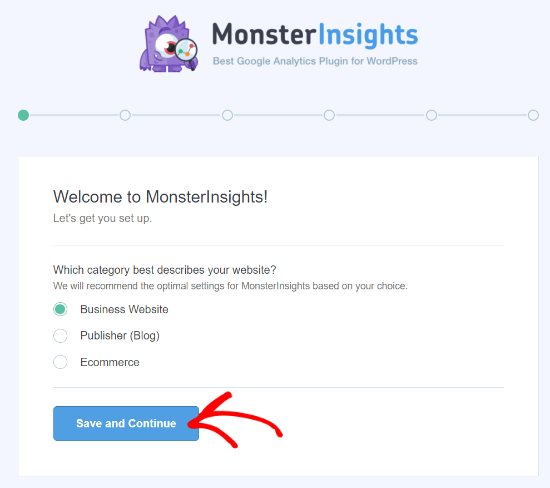 在 MonsterInsights 上选择网站类别