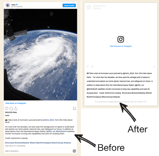 Instagram oEmbed 在 API 更改之前和之后