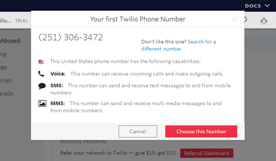 选择要用于 Twilio 的电话号码