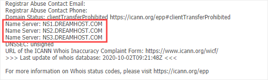 检查 whois.net 数据中列出的名称服务器