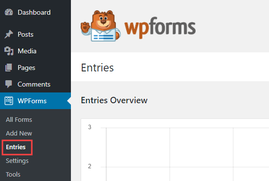 WordPress 管理员中的 WPForms 条目页面