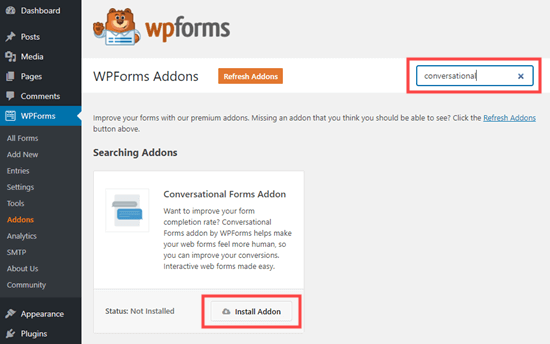 在 WPForms 中安装会话表单插件