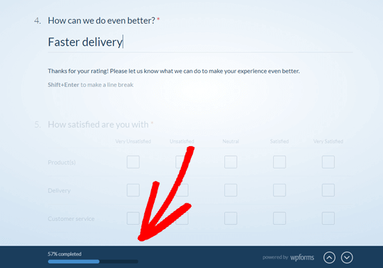 WPForms 将使用进度条向用户显示他们完成问卷的距离