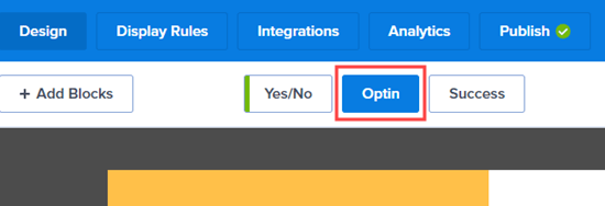 单击“Optin”选项卡以编辑您的广告系列的 optin 视图