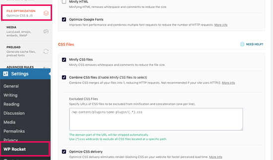WP Rocket 中的 CSS 优化设置
