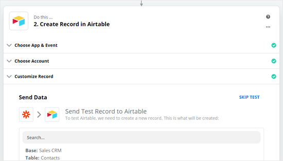 将测试数据发送到 Airtable