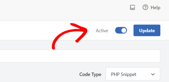 Activate and update snippet in WPCode