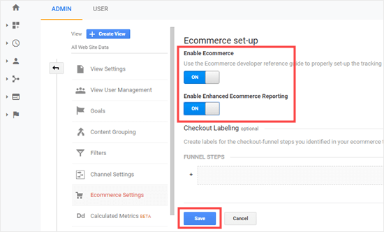 在 Google Analytics 中启用电子商务设置