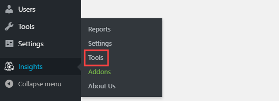 转到 WordPress 仪表板中的 Insights 和 Tools