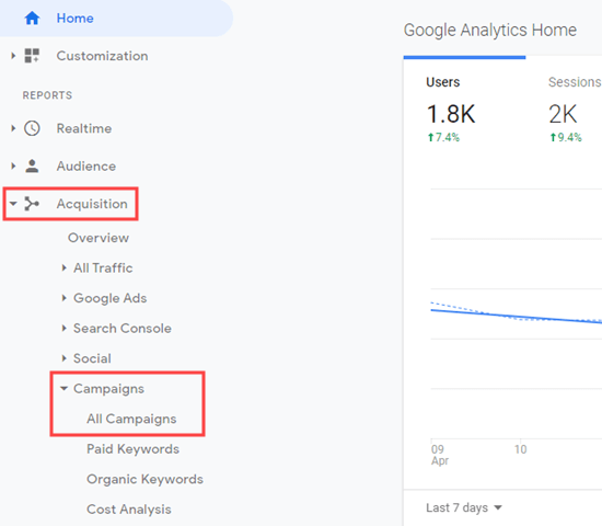 查看 Google Analytics 中的所有广告系列