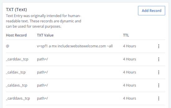 Bluehost 中的 DNS TXT 记录