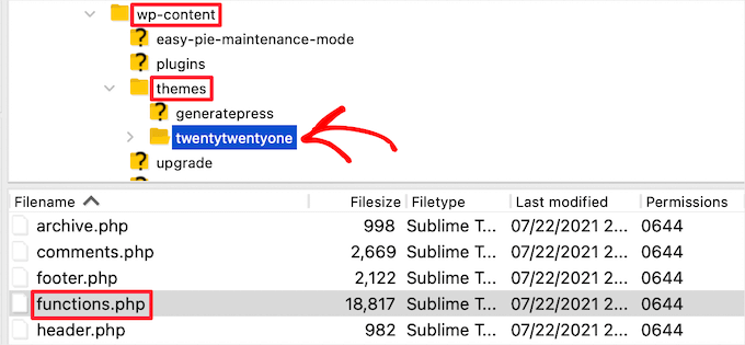 通过 FTP 找到 functions.php 文件