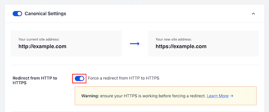 强制 HTTP 到 HTTPS 设置