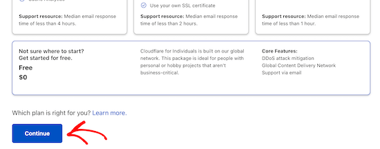 选择 Cloudflare 免费计划