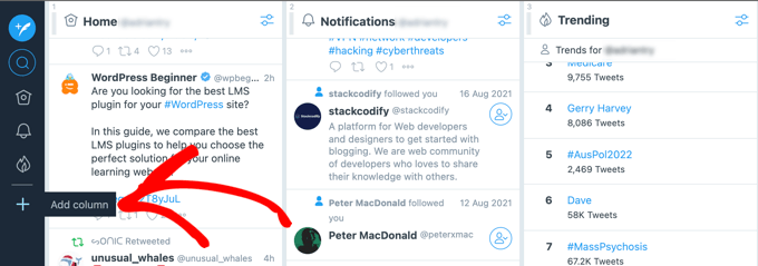 在 TweetDeck 应用程序中添加列