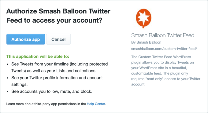 授权 Smash Balloon Twitter 订阅源访问