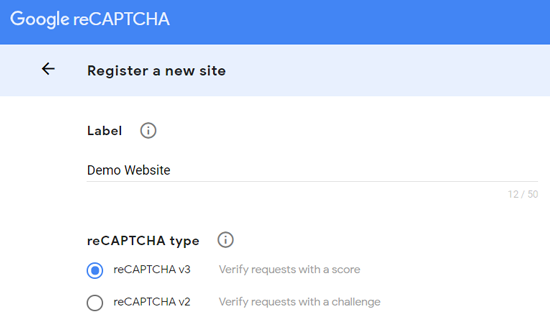 为 Google reCAPTCHA 注册新站点