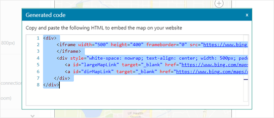 为 Bing 地图生成嵌入代码