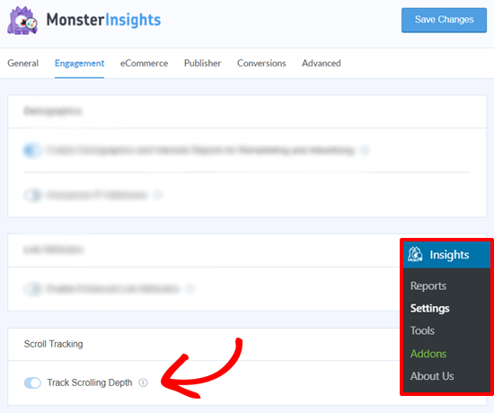 MonsterInsights 滚动深度跟踪选项