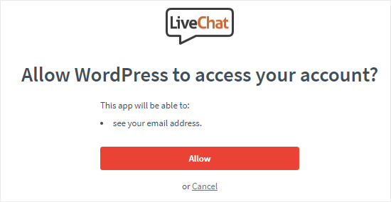 允许 WordPress 访问 LiveChat 帐户