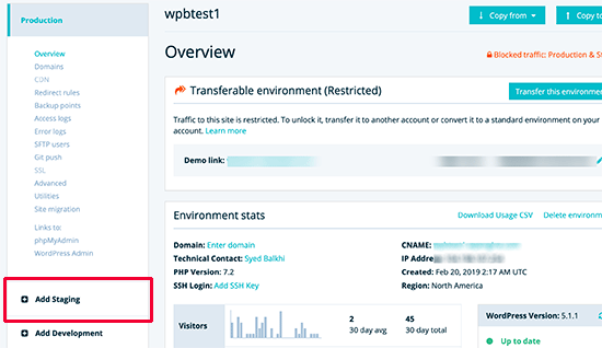 在 WP Engine 中添加临时站点