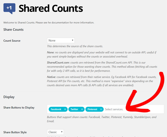 Shared Counts Plugin - 选择社交分享按钮