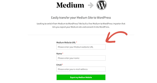 输入您的 Medium 博客网址