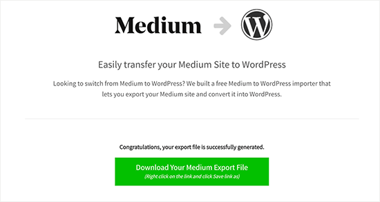下载与 WordPress 兼容的 Medium 导出文件