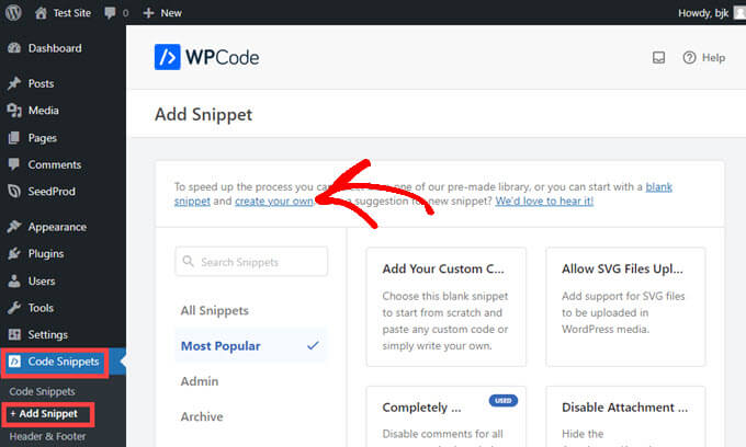 使用 WPCode 创建您自己的代码片段