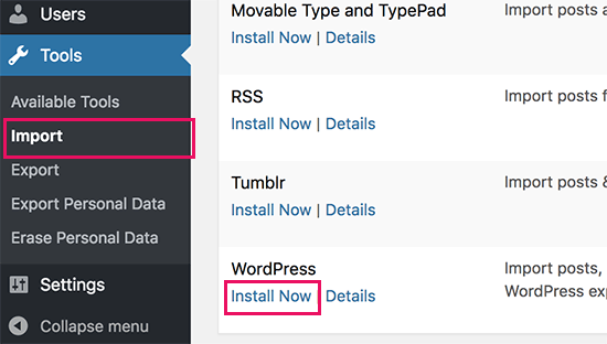 安装 WordPress 导入器