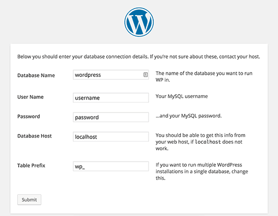默认 WordPress 配置设置